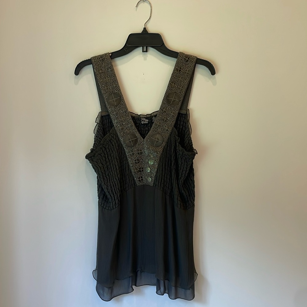Saks Fifth Avenue gray silk top with beaded straps size M